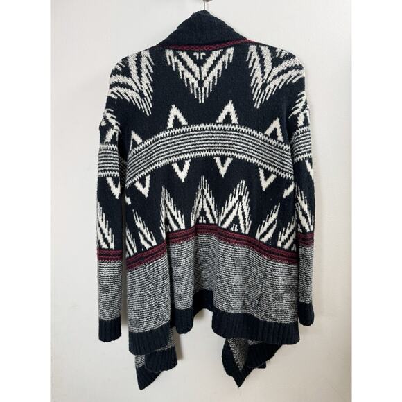 A&F Wool Blend Aztec Shawl Neck Oversized Cardigan *Flaw Southwestern Cozy M - Picture 2 of 10